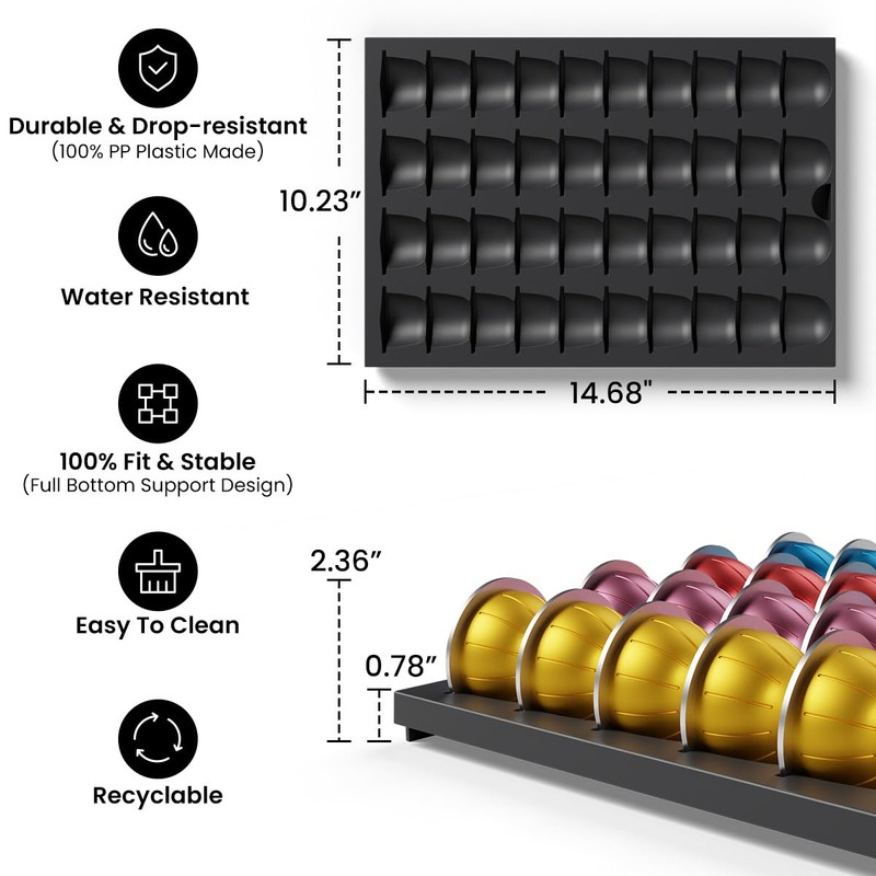 Coffee Pod Drawer Insert Compatible with Nespresso Vertuo，40 Capsules Storage