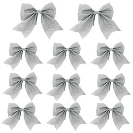 Bliceon 12Pcs Christmas Tree Bows, Silver Bows for Christmas tree, 14x15cm Large Tree Xmas Decorative Bows Ornaments Bows for Christmas tree Decorations, Home Christmas Party