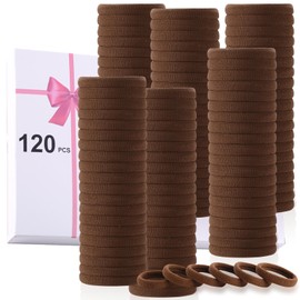 LuSeren 120 Pcs No Damage Hair Ties for Women Thick Hair, Stretchy Soft Seamless Nylon Cloth Elastic Hair Ties Ponytail Hair Holders Hair Elastics Hair Band for Women Brown Color