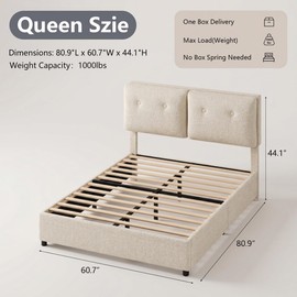 IMMERSTABLE Bed Frame Queen Size, Boucle Upholstered Bed Frame with Headboard, Removable and Washable, No Box Spring Needed, Wood Slat Support, Easy Assembly, Beige