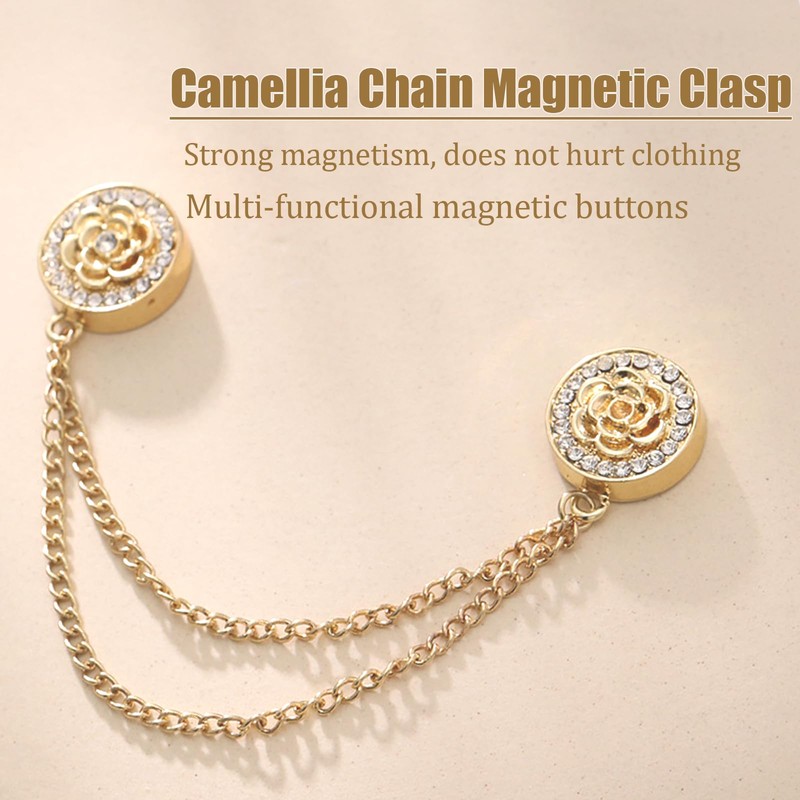 Strong Hijab Magnets with Chain (Gold, Flower Style)