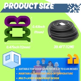 39.4Ft Weather Stripping Door Seal Strip Rubber Self Adhesive Door Weatherstripping Soundproofing for Door Frame Window Insulation Large Gap Easy Cut to Size(Black)