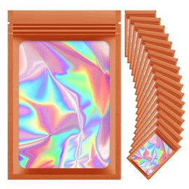 100 Pieces Resealable Mylar Bags, Small Holographic Packaging Bags, Smell Proof Mylar Bags for Food Storage/Jewelry/Eyelash for Small Business (Orange, 2.4x4 Inch)