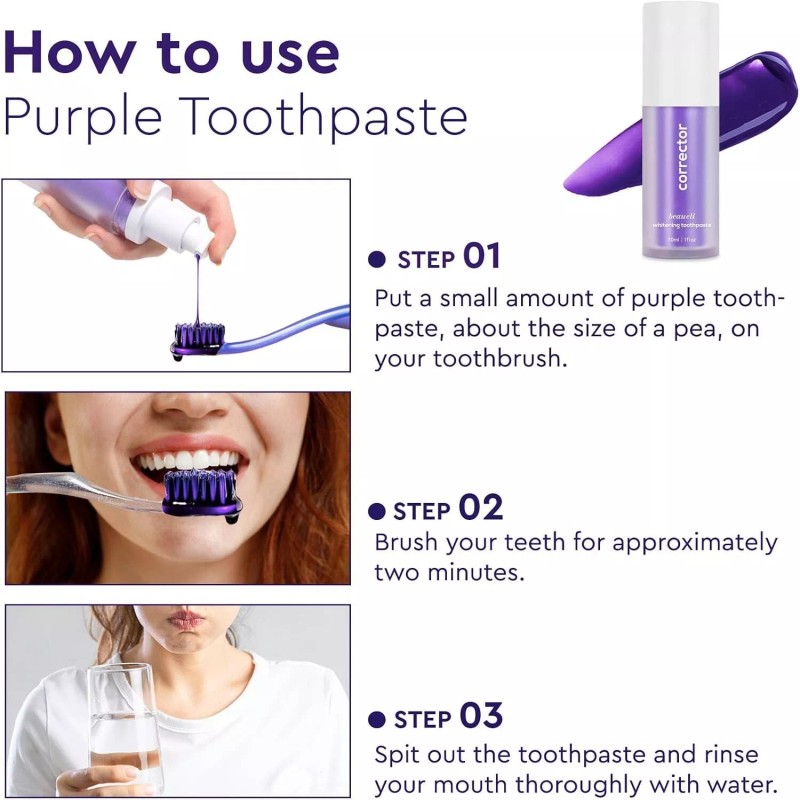Beaueli Purple Toothpaste for Teeth Whitening. 2 PACK