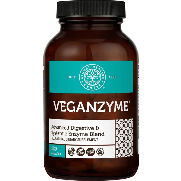 Global Healing Veganzyme - Advanced Natural Vegan Digestive & Systemic Enzyme Supplement for Healthy Digestion, Immune System, and Overall Wellness - Occasional Gas & Bloating Relief - (120 Capsules)
