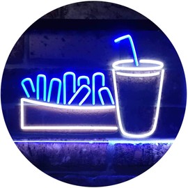 Fries and Drinks Fast Food Dual Color LED Neon Sign White & Blue 12" x 8.5" st6s32-i3151-wb