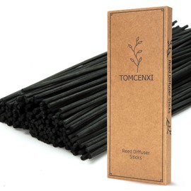 TOMCENXI 100PCS Reed Diffuser Sticks,10 Inch Natural Rattan Wood Sticks,Diffuser Refills,Essential Oil Aroma Diffuser Replacements Sticks for Home,Office (Black Color)