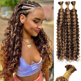 SOYI HAIR Extensiones de cabello humano trenzado con ondas profundas, ombré, 150 g, 20 pulgadas, P4/27, rizado, para trenzas bohemias, sin trama, 3 trenzas por paquete, cabello humano húmedo y ondul