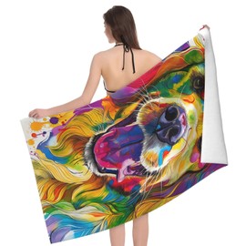 VANZEV Colorful Golden Retriever Beach Towel Dog Sand-Free Microfiber Bath Towel Ultra Soft Quick Dry Pool Towel Absorbent Towel Lightweight Towel Gifts for Outdoor Bathroom Swimming Decor 31inx51in