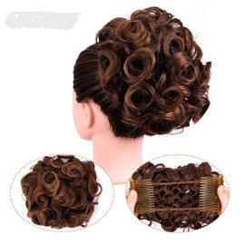 Curly Combs Clip In Hair Bun Extensions Easy Stretch Chignon Hairpiece Large (4AT30#)