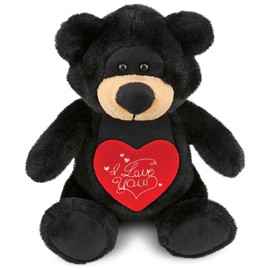 DolliBu I Love You Valentine Plush Black Bear - Cute Stuffed Animal with Red Heart and Name Personalization Gift for Valentines Day, Birthday, Anniversary, Romantic Date - 9 Inches