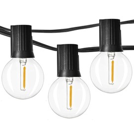 Newpow Outdoor String Lights 48ft with 23+2spares Dimmable Shatterproof Waterproof LED G40 Globe Bulbs - Clear Plastic, 1W 60LM 2200K Warm Glow for Indoor/Outdoor Decoration and Lighting - Black