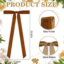 8 Pcs Christmas Velvet Swag Bows, 24 x 12 Inch Large Velvet Christmas Wreath Bows Rustic Crafts Bows for Xmas Home Decor Wedding (Khaki, Width of 1.5")