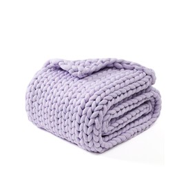 YnM Chunky Throw Blanket, Medium-Weight, Hand Knitted, Skin Friendly, Ventilated and Breathable, Machine Washable, Home Décor Piece for Couch, Sofa and Bed (Iris Lavender, 40x50 Inch)