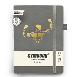 GYMBOOK® Fitness Journal - Hochwertiges Trainings-Tagebuch, Workout-Notizbuch & Logbuch für Frauen & Männer. Handlich in A5 (GREY)