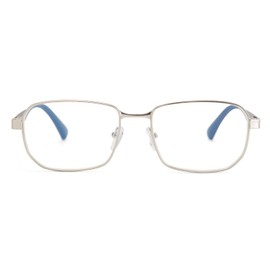 EYE ZOOM 2 Pack Hipster Style Metal Frame Blue Light Blocking Reading Glasses, Silver +1.50
