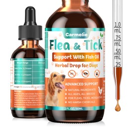 Flea & Tick Support for Dogs, Natural Flea and Ticks Comfort for Dog with Fish Oil, Flea & Tick Liquid Herbal Drop for Dogs - All Breeds & Ages - Chicken