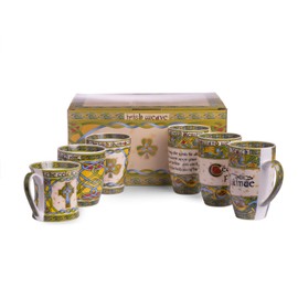 Royal Tara 6 Mug Set with Irish Blessing, Shamrock Design with Box (Irish History Set)