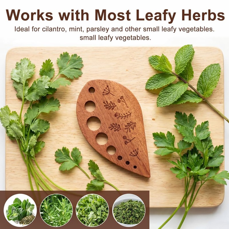 Wooden Herb Stripper Tool 8-Hole Leaf Separator with Cleaning Brush