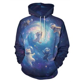 BarbedRose Men's Digital Print Sweatshirts Hooded Top Galaxy Pattern Hoodie,Galaxy Cute Cat,L/XL