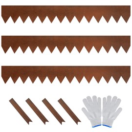 Worth Garden 3-Pack Pre-Rusted Cor-Ten Steel Landscape Edging - 40" L x 5.5" H Each (10ft Total) - No-Dig Hammer-in Heavy Duty 14-Gauge Metal Edging Border w/ 4 Clips & Gloves - Edge for Lawn Yard