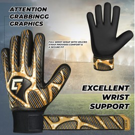 GLOVIX Kids Goalkeeper Gloves–Youth & Junior Football Goalie Gloves with Strong Grip,Breathable Mesh & Durable Palm–Boys Soccer Glove for Training (GOLD, Size 6 suitable for 12 to 15 Years old)