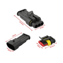 QitinDasen 12 Set 3 Pin Waterproof Car Electrical Connectors, Sealed Waterproof Electrical Connector Plug Socket Kit, for Car Truck Boat