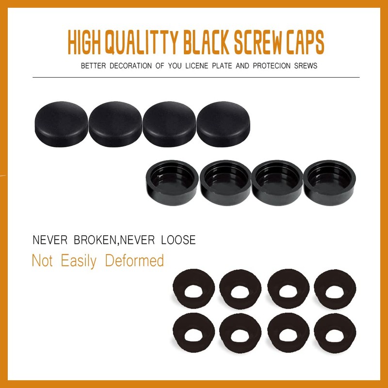 4 Set Black Anti Theft License Plate Screws Kits, Rustproof