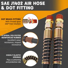 KOOTANS 12FT Semi Truck Air Line Kit with Gladhands, Handles, Holder, Tender Spring Kit 3 in 1 Air Brake Hoses and 7 Way Trailer Cord Air Lines Set for Semi Truck Trailer Tractor