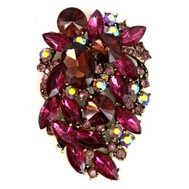 SELOVO Rhinestone Statement Brooch Pin Flower Dress Accessory (Purple)