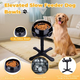 Elevated Slow Feeder Dog Bowl Adjustable Stand,Tilted ABS Base,Fits 5.5-9.5" Bowls, Anti-Spill & Non-Slip, Heavy Duty for Med/Large Dogs(with Round Bowls)