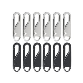Bepisof 12PCS Zipper Pull Replacement Kit,Detachable Metal Zipper Pulls for Suitcases,Backpacks,Clothing and Wallets.(Silver&Black)