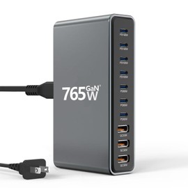 765W GaN 3 Desktop Charger, 10-Port Fast Charging Station, Multiple Devices Charged Simultaneously Without Queuing, Compatible with Laptops, Mobile Phones, and Tablets(Black)