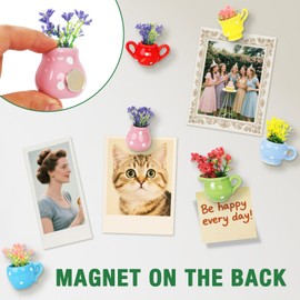 Mini Ceramic Fridge Stickers, 6 Pack Cute Vase Magnets, 3D Ceramic Vase Fridge Sticker with Fake Flower, for Decorating Fridge, Chalkboard, Office