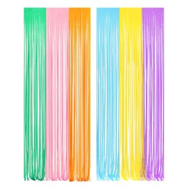1Pcs Patchwork Color Tintype Tinsel Curtains, Rainbow Aluminum Foil Curtain, Reusable Tinsel Backdrop, Pastel Party Decorations for Birthdays, Holidays, Parties(Macaron Patchwork Colors)