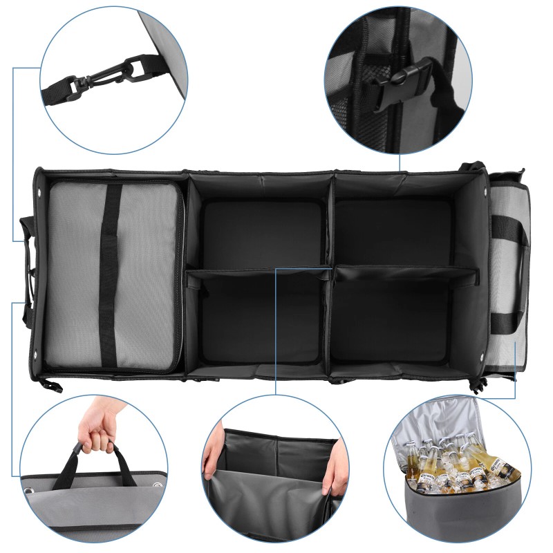 VEHITO Universal Gray Waterproof Car Trunk Storage Organizer &3compartments