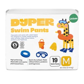 DYPER Baby Swim Diapers Size Medium (20-31 lbs), 19 Count | Disposable Swim Pants | Plant-Based, Hypoallergenic & Fragrance Free | Won't Swell in Water | for Pool, Beach, Swim Lessons & Water Play
