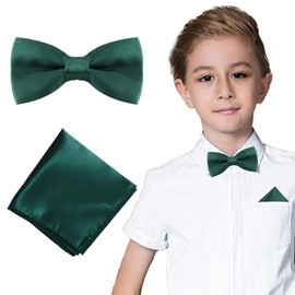 Chanseen Dark Green Bow Tie and Pocket Square for Boys Kids Pre Tied Adjustable Bowtie Handkerchief Set for Wedding St. Patrick’s Day Graduation Formal Dress Accessories