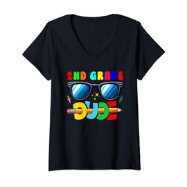 Womens 2nd Grade Dude Back To School Sunglasses Students Kids Boy V-Neck T-Shirt