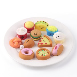 ​​ANBOOR Mini Food Squishies Toy - Pack of 12 Soft Kawaii Fast Food Squeeze Stress Relief Sensory Toy for Children, Mini Junk Foods Fidget Toy for Party Favours