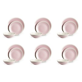 HomeVss Rock Ridge Speckled Stoneware Dinnerware Set (18pc Set, Pink and Ivory)