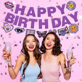 Epakh 3 Pcs Pop Singer Birthday Party Banner Purple Butterfly Party Decorations for Concert Party Decorations Music Fans Party Supplies