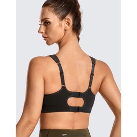 Syrokan Women's Ultimate Run Sports Bra – Ring Back, Full Cup non-Wired No Insert - Black plain, size: 80D