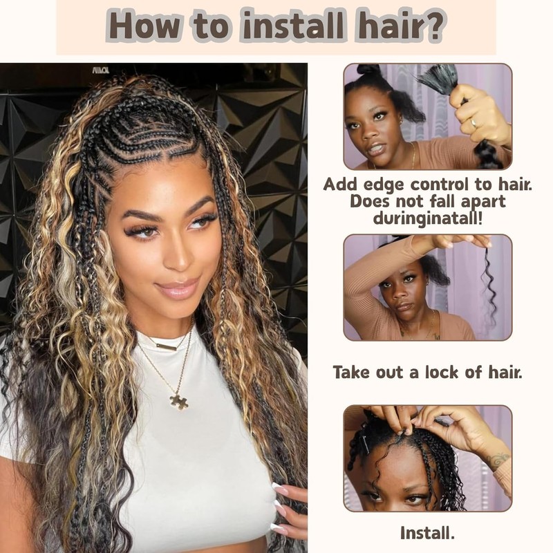 22 Inch 30# Deep Wave Bulk Hair Extensions for Boho