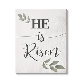 Stupell Industries He is Risen Faith Phrase Green Country Leaves