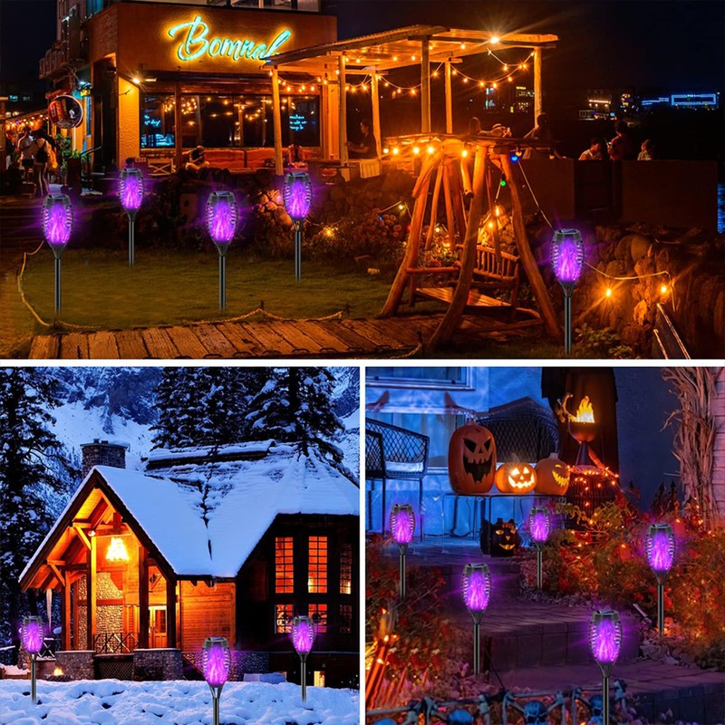Solar Outdoor Lights 6 Pack, Purple Torches With Flickering Flame,