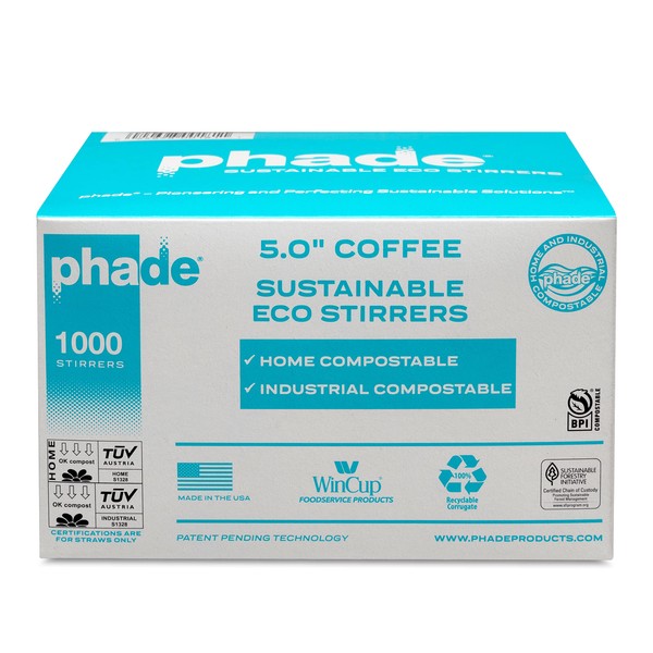 phade Eco-Friendly Cocktail Straws 1,000 Count - Sustainable Marine Biodegradable Compostable Stirrer, 1 Pack