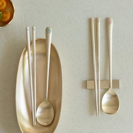 Notdam Bangjja Yugi Yeonji Spoon for 2 Mint Pink / 놋담  방짜유기 연리지 수저 2인 민트 핑크