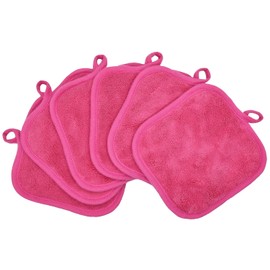 Paños desmaquillantes para cara, ojos, labios, almohadillas desmaquillantes reutilizables, paños de limpieza facial de microfibra suave, 5 x 5 pulgadas, paquete de 6 (Rojo rosa)