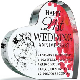 21st Anniversary Plaque Gifts for Wife Husband - Happy 21st Wedding Anniversary - I Love You Romantic Acrylic Heart Gift For Women Men, 100mm x 100mm Present For Couples Twenty-First Anniversaries